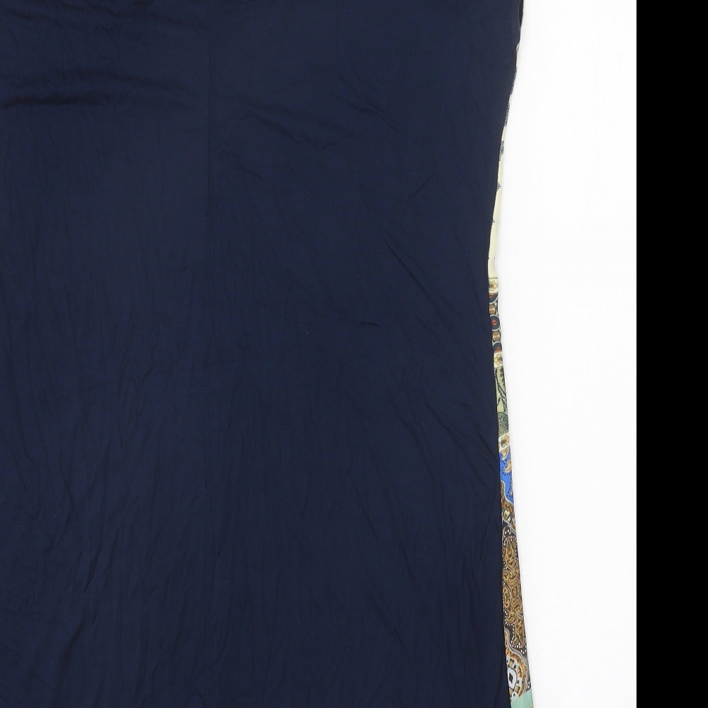 Promod Womens Blue Geometric Polyester Sheath One Size Scoop Neck Button