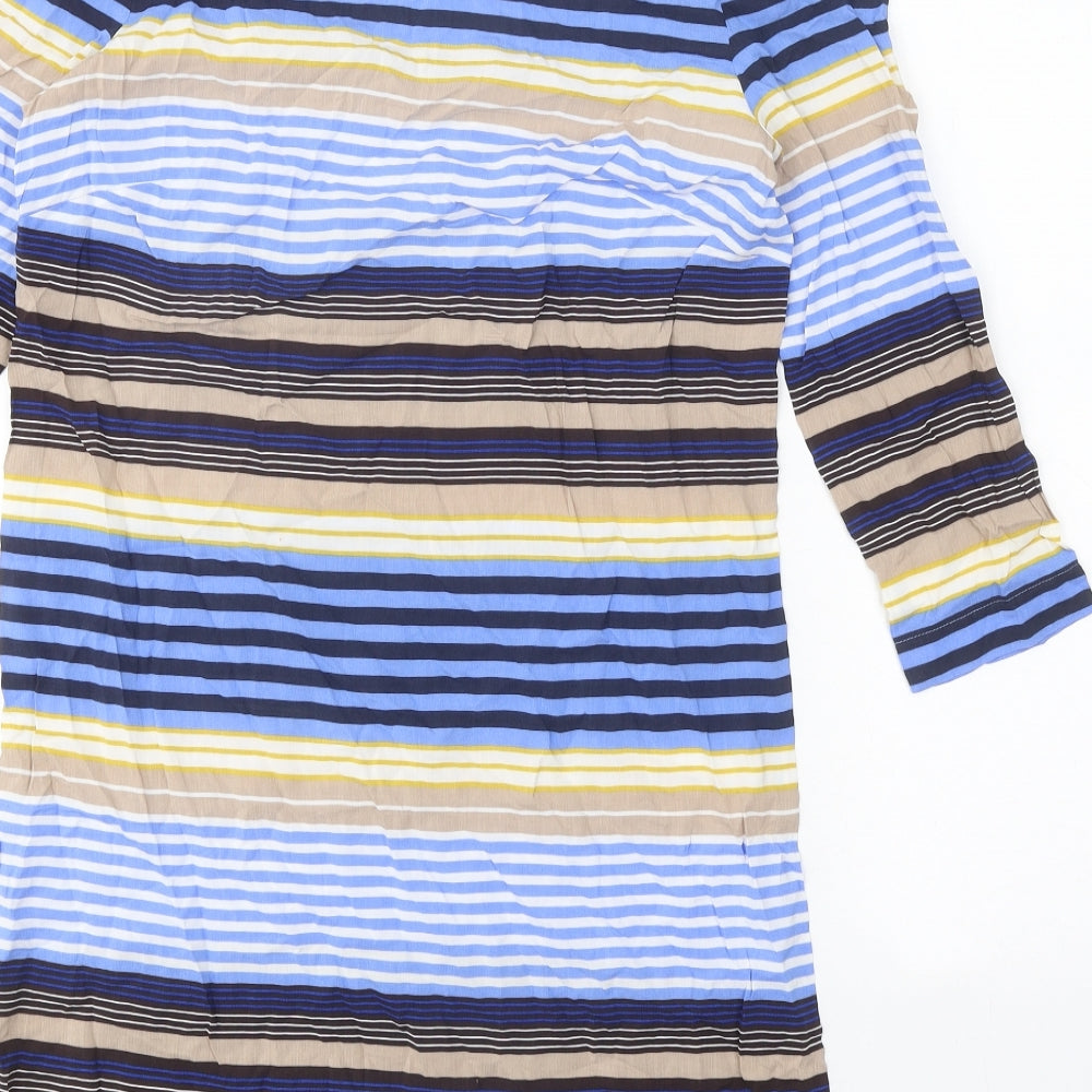 Preworn Womens Blue Striped Polyester A-Line One Size Round Neck Pullover