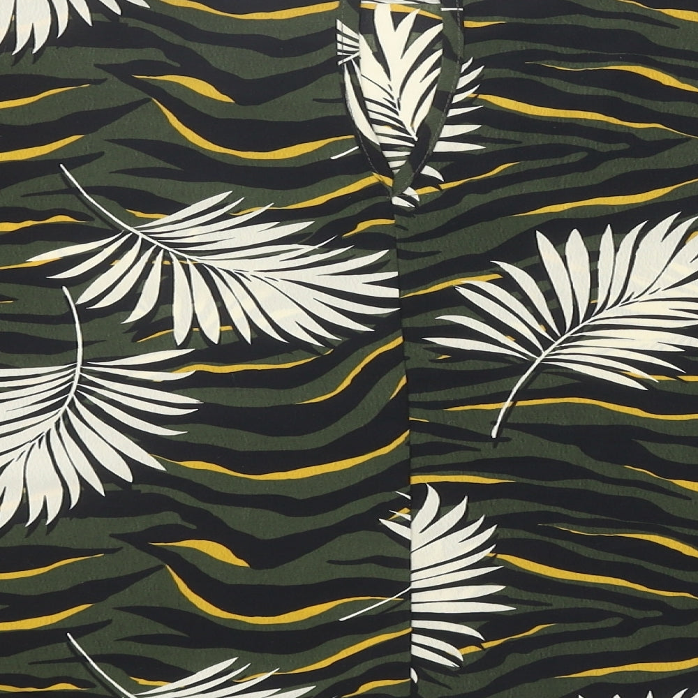 Dorothy Perkins Womens Green Geometric Polyester Basic T-Shirt Size 12 Boat Neck - Leaf Print