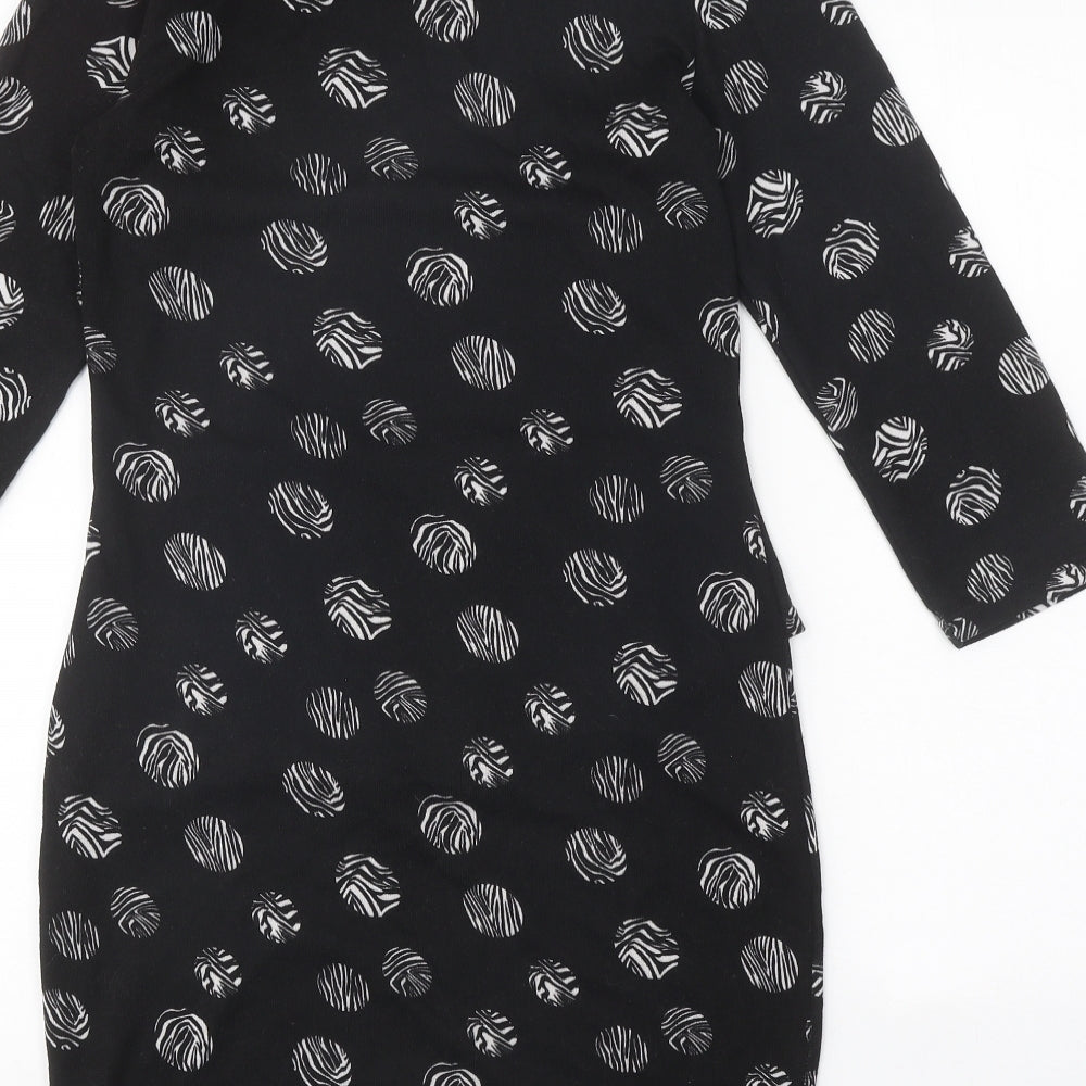 Indulgence Womens Black Geometric Wool A-Line Size S Round Neck Pullover