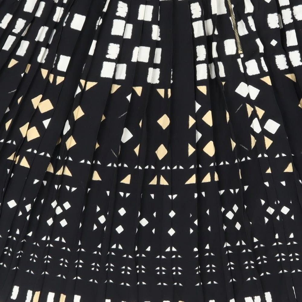 Topshop Womens Black Geometric Polyester Pleated Skirt Size 10 Zip