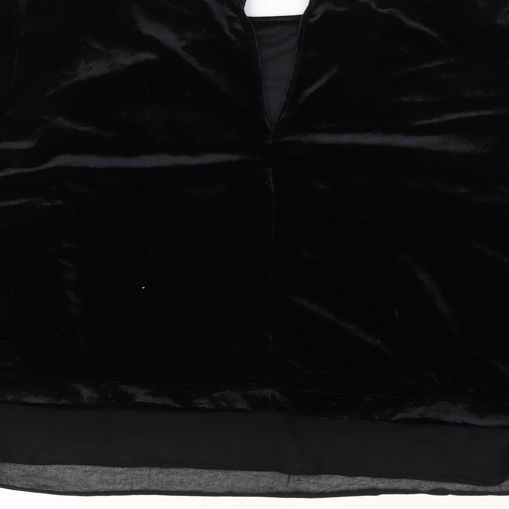 River Island Womens Black Polyester Cropped Blouse Size 18 Boat Neck - Chiffon Hem