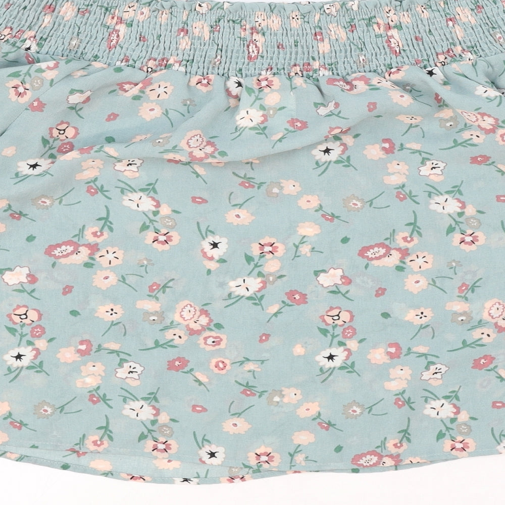 Wild Blue Womens Green Floral Polyester Basic Blouse Size M Off the Shoulder
