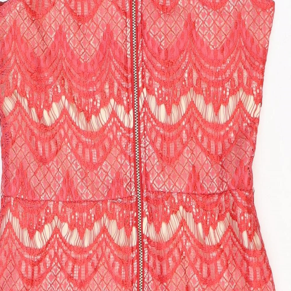 In the Style Womens Red Geometric Polyester Bodycon Size 14 Round Neck Zip
