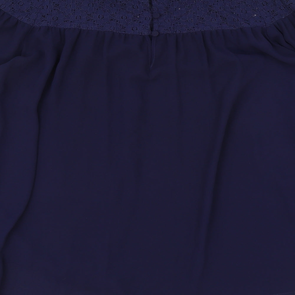 Topshop Womens Blue Polyester Basic Blouse Size 10 Round Neck - Lace Detail