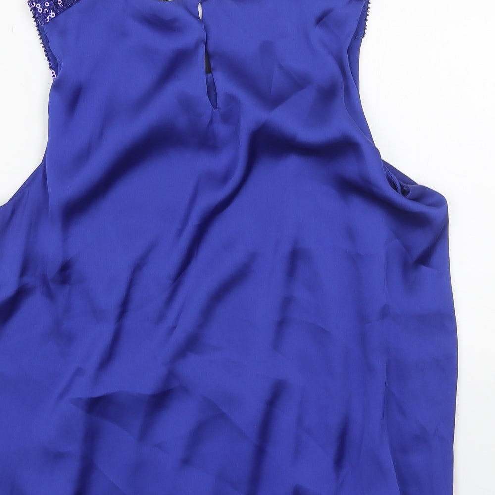 Wallis Womens Blue Polyester Basic Blouse Size S Scoop Neck