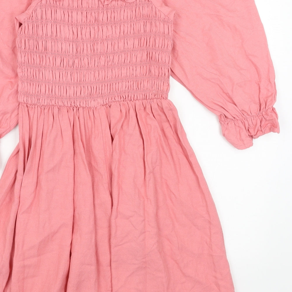 New Look Womens Pink Cotton Fit & Flare Size 10 Square Neck Pullover
