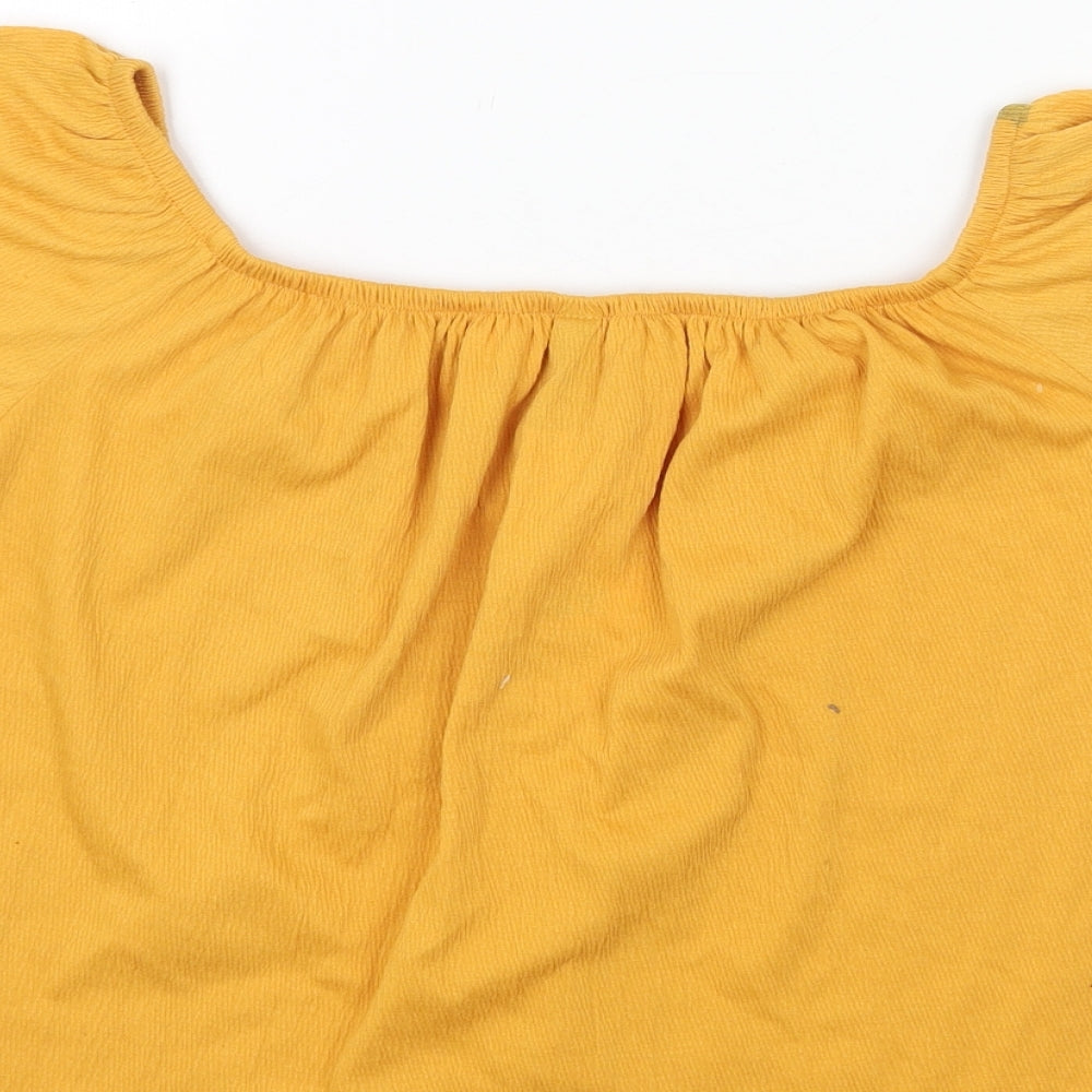 H&M Womens Yellow Polyester Basic Blouse Size M Off the Shoulder