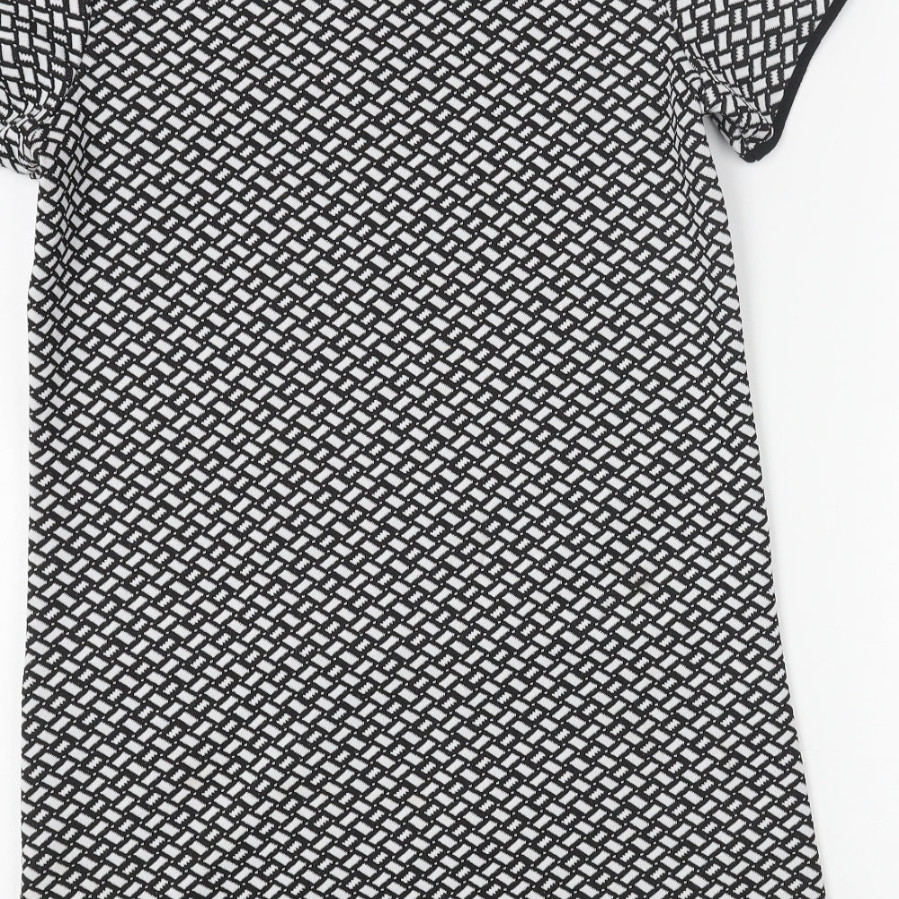 Billie & Blossom Womens Black Geometric Polyester Shift Size 8 Scoop Neck Pullover