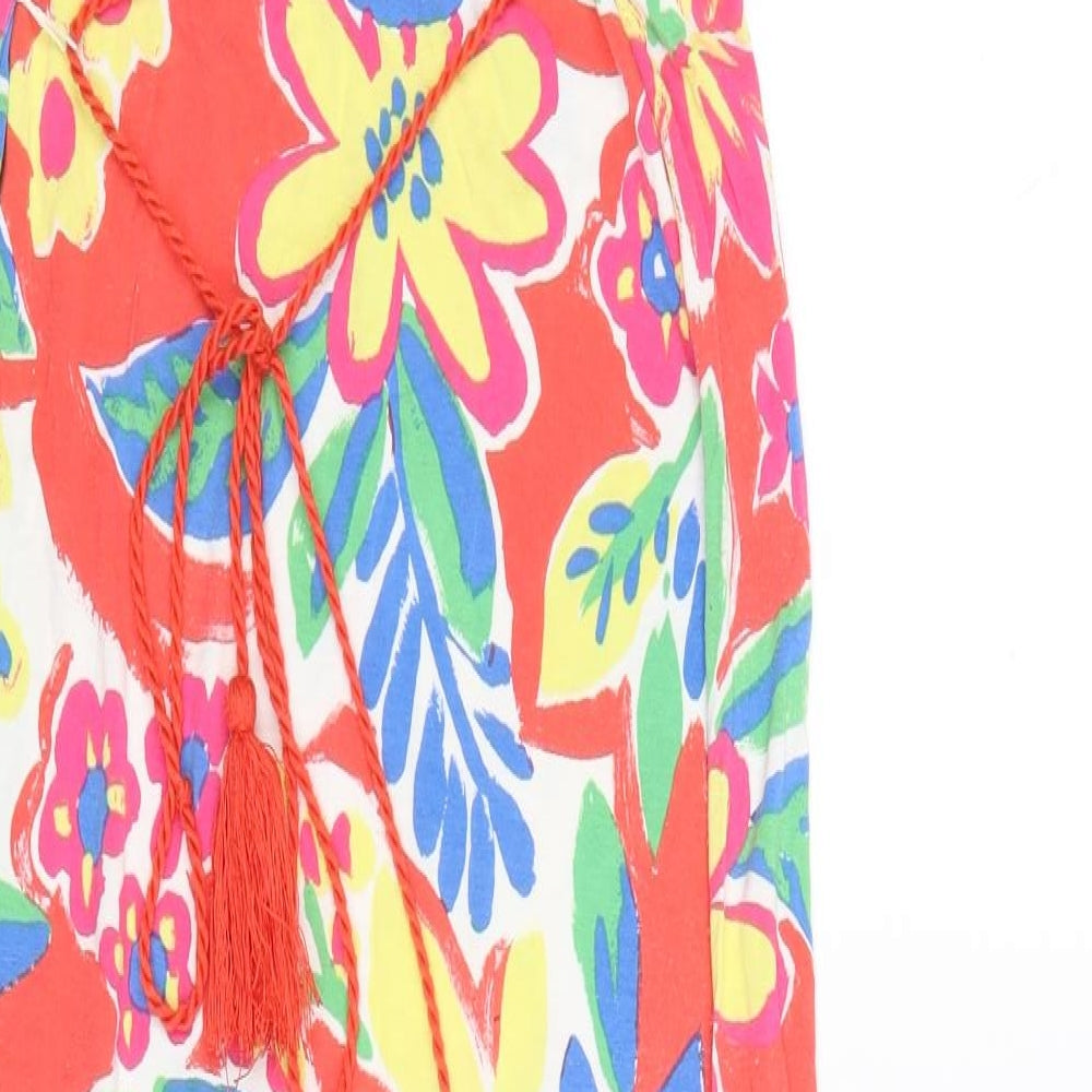 Marks & Spencer Womens Multicoloured Floral Viscose Maxi Size 8 V-Neck Tie