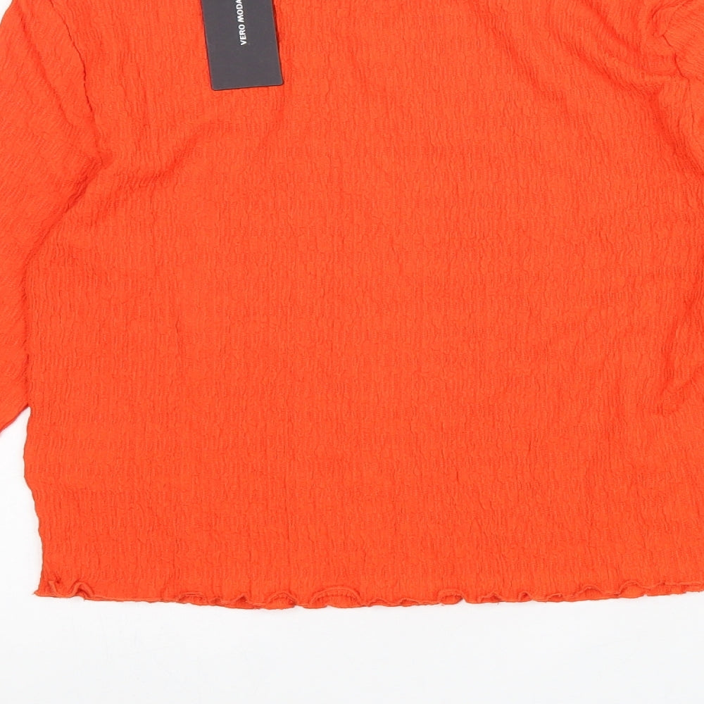 Vera Moda Womens Orange Viscose Cropped Blouse Size L Boat Neck