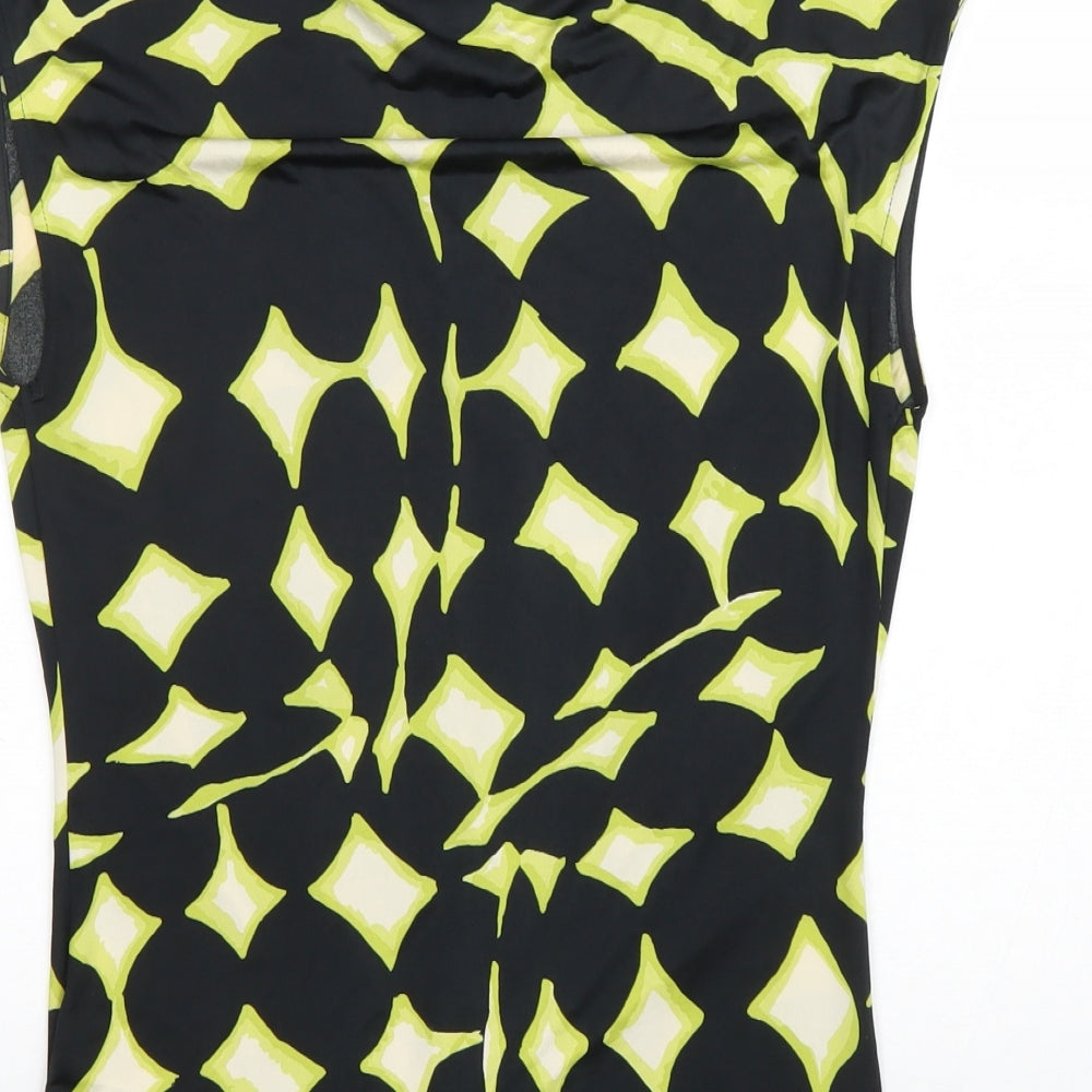 Wallis Womens Black Geometric Polyester Basic Blouse Size 8 Round Neck - Twist Detail