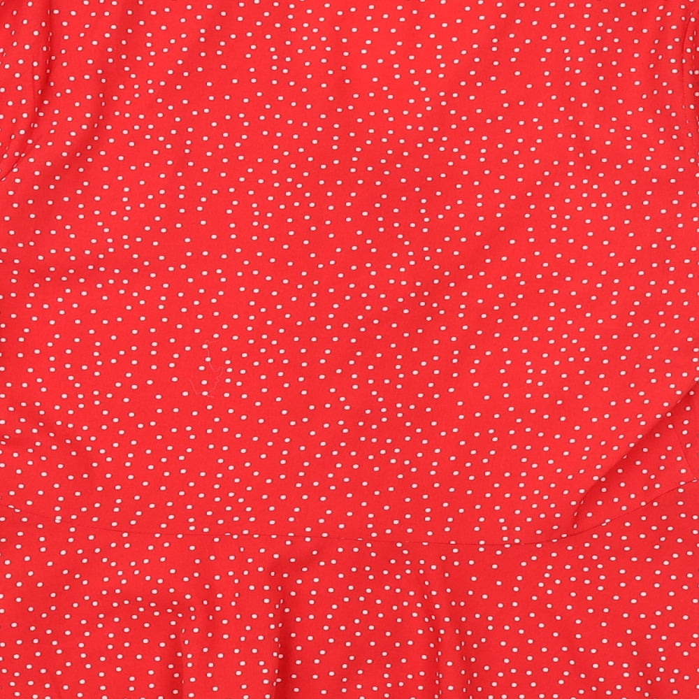 New Look Womens Red Geometric Polyester Basic Blouse Size 10 V-Neck