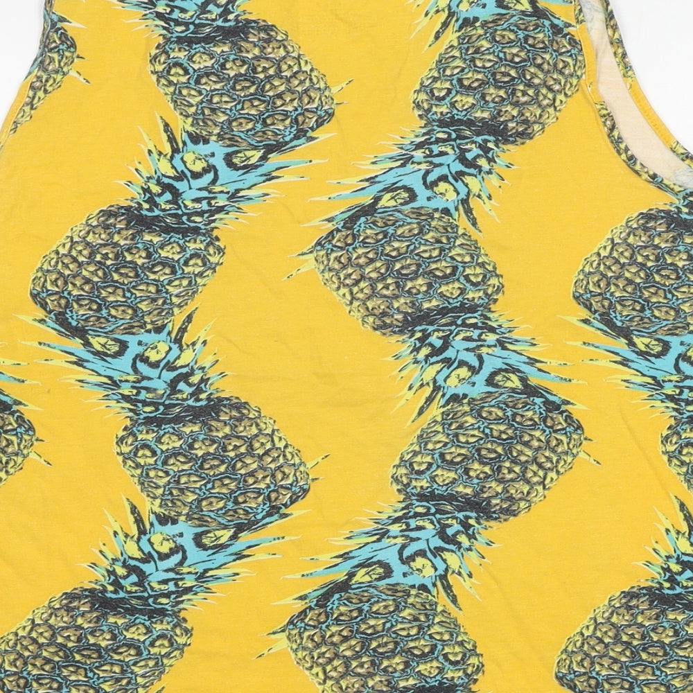 resolution Womens Yellow Geometric Viscose Basic Tank Size S Round Neck - Pineapple