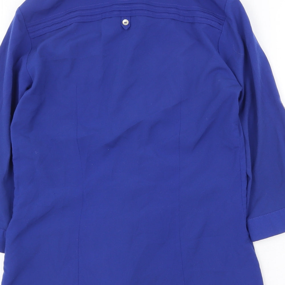 H&M Womens Blue Polyester Basic Button-Up Size 6 Collared
