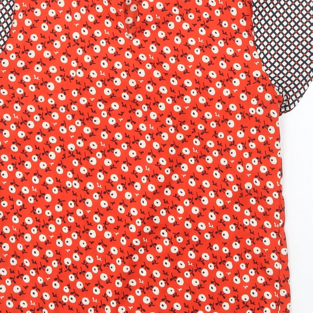 Red Herring Womens Red Geometric Polyester Basic Blouse Size 10 Round Neck