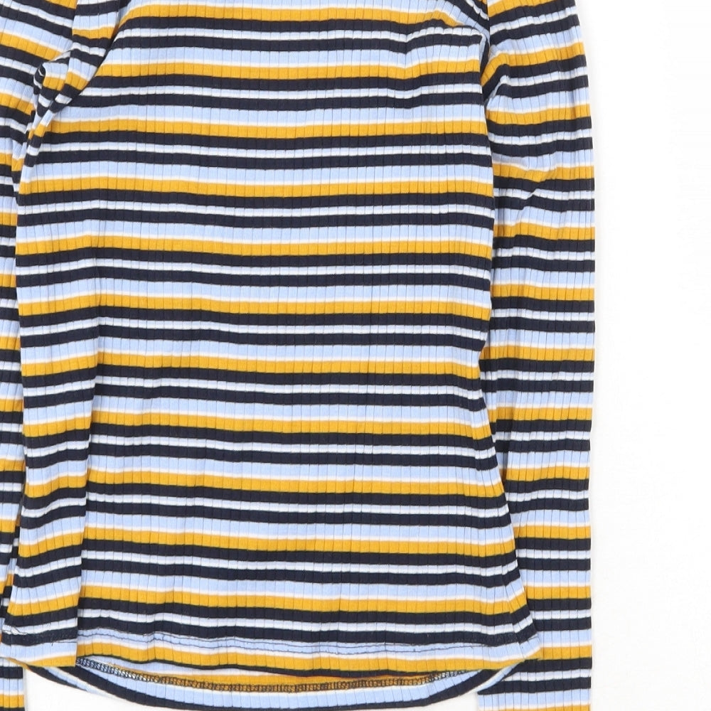 Monki Womens Multicoloured Striped Cotton Basic T-Shirt Size XS Round Neck