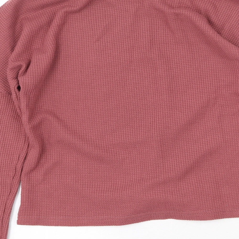 Preworn Womens Pink Polyester Cropped Blouse Size M V-Neck - Knot Front