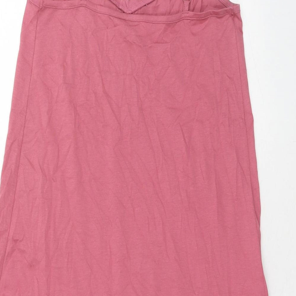 Marks & Spencer Womens Pink Cotton Tank Dress Size S V-Neck Pullover
