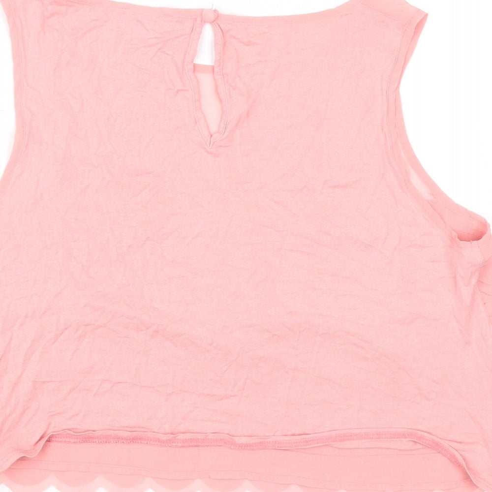 Topshop Womens Pink Polyester Cropped Tank Size 10 Boat Neck - Scallop Hem