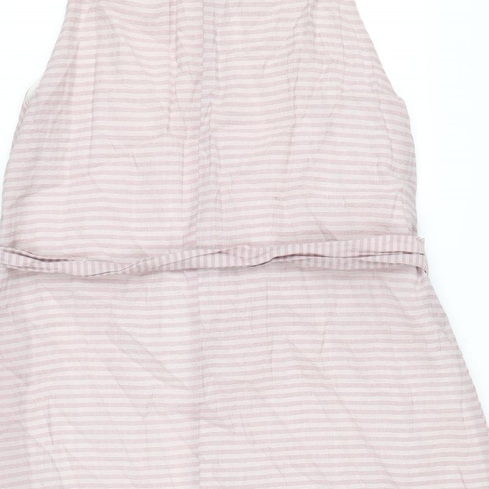 Calli Womens Pink Striped Polyester A-Line Size 12 Round Neck Button