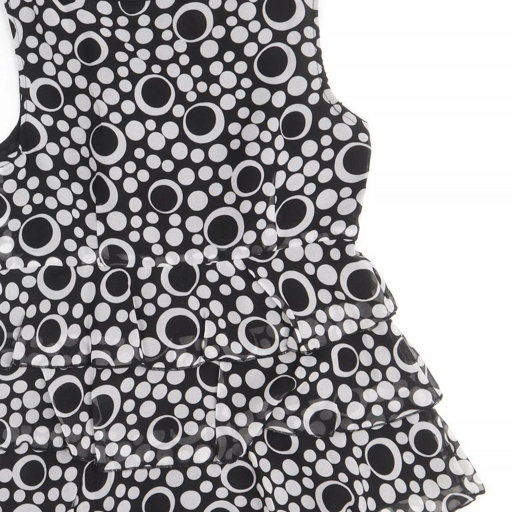 South Womens Black Geometric Polyester Basic Tank Size 10 Round Neck