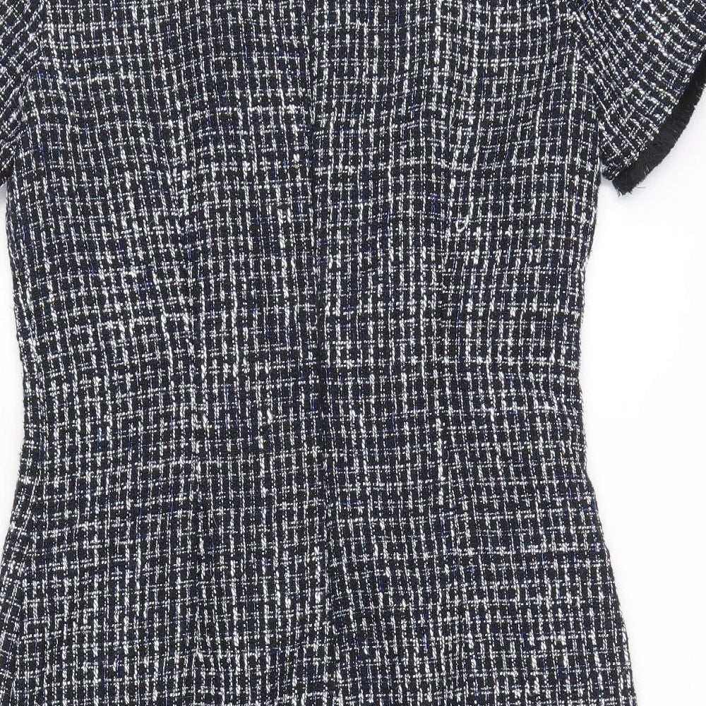 Warehouse Womens Blue Geometric Polyester A-Line Size 10 Round Neck Zip