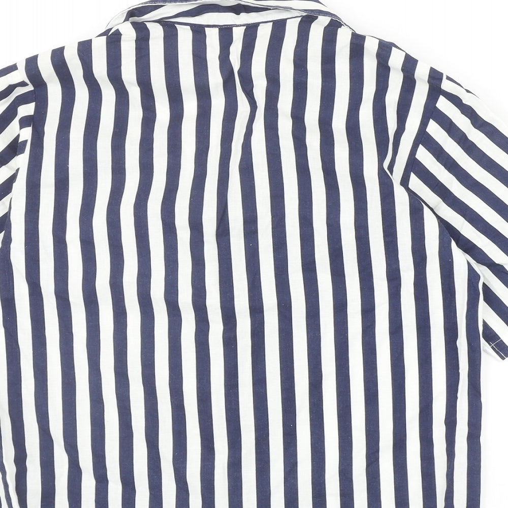 Canada Womens Blue Striped Polyester Basic Button-Up Size 12 Collared