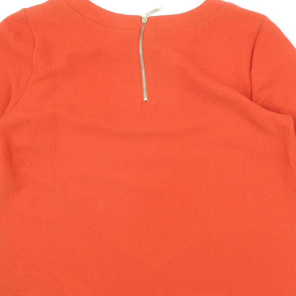Marks & Spencer Womens Orange Polyester Basic Blouse Size 10 Round Neck