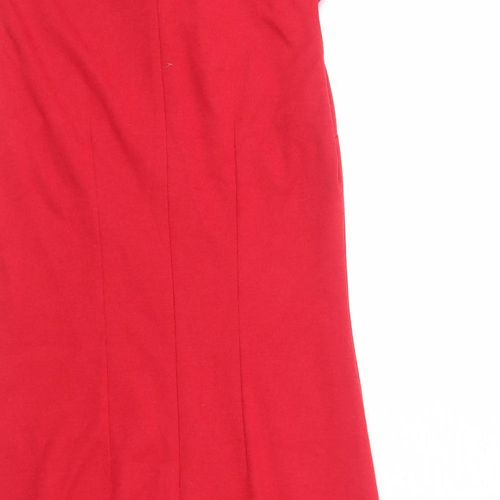 Marks & Spencer Womens Red Viscose Pencil Dress Size 10 Boat Neck Zip