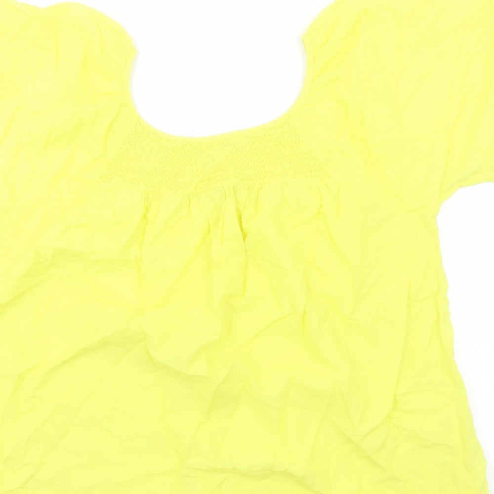 Preworn Womens Yellow Cotton Basic Blouse Size L Round Neck