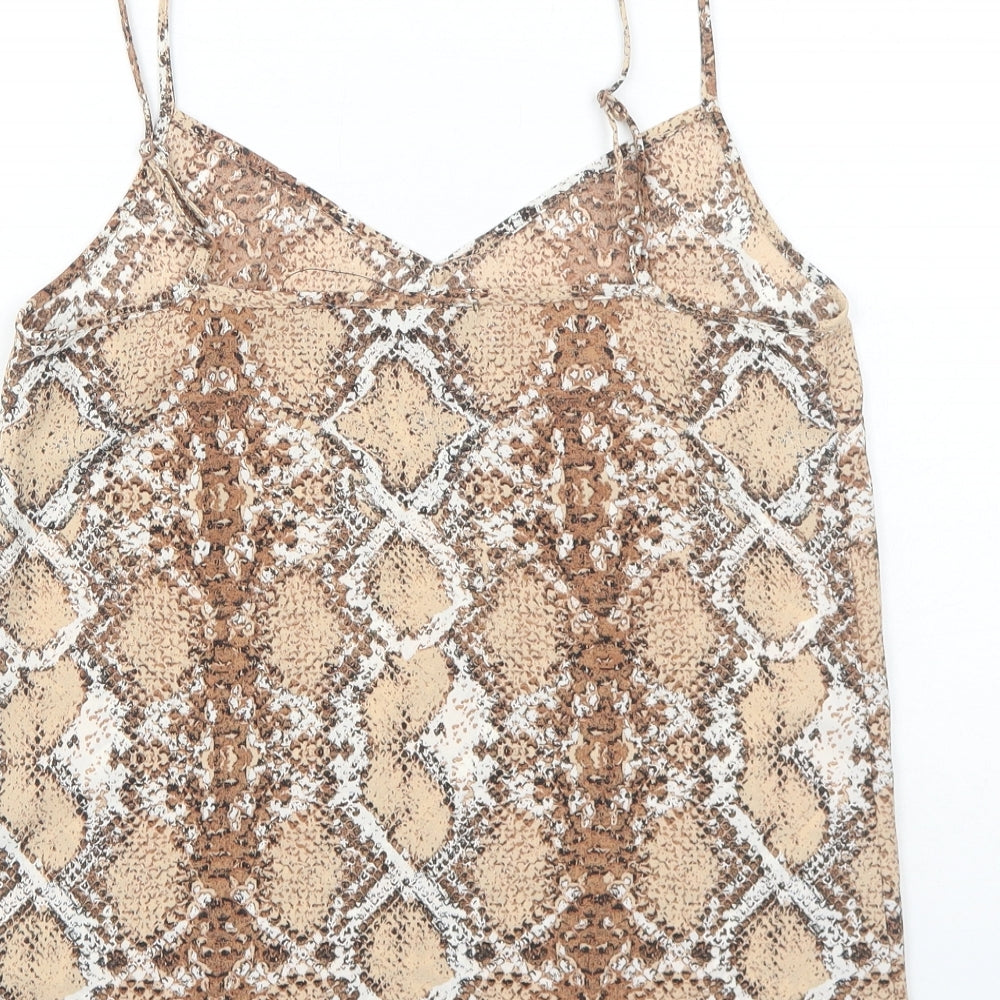Marks and Spencer Womens Brown Animal Print Polyester Camisole Tank Size 6 V-Neck - Snake Skin Print