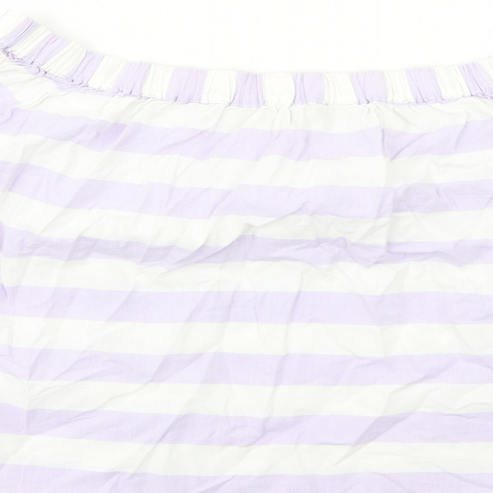 Marks & Spencer Womens Purple Striped Cotton Basic Blouse Size 12 Off the Shoulder - Bardot