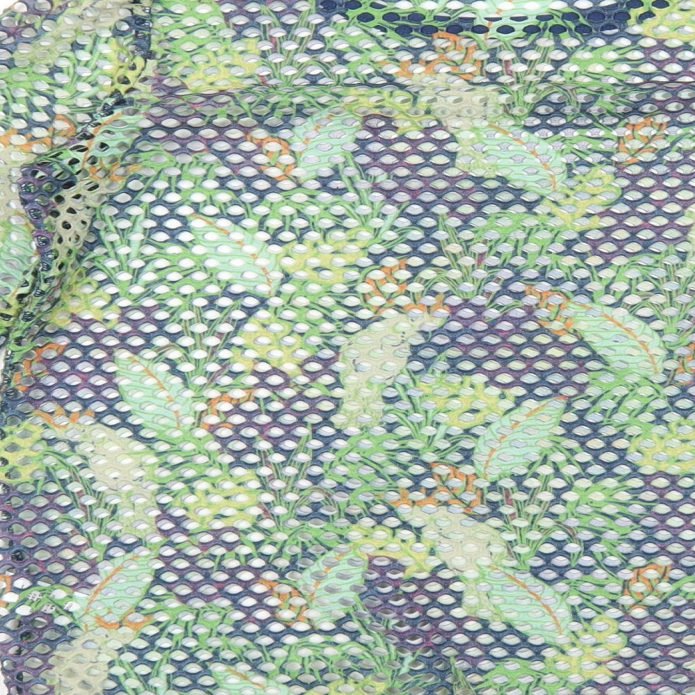 NEXT Womens Green Geometric Viscose Basic T-Shirt Size 10 Round Neck - Leaf Print