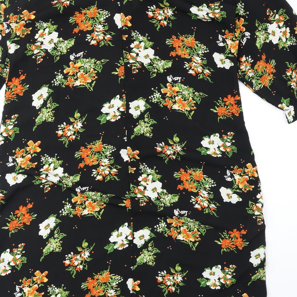 Studio Womens Black Floral Polyester A-Line Size 16 V-Neck Zip