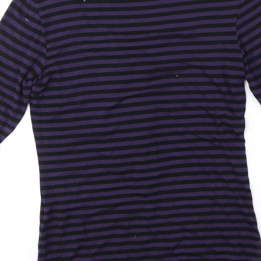 Oasis Womens Purple Striped Polyester Basic Blouse Size 8 Round Neck
