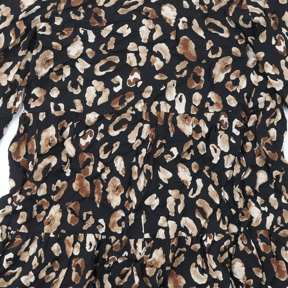 New Look Womens Brown Animal Print Polyester Fit & Flare Size 8 V-Neck Pullover - Leopard Pattern