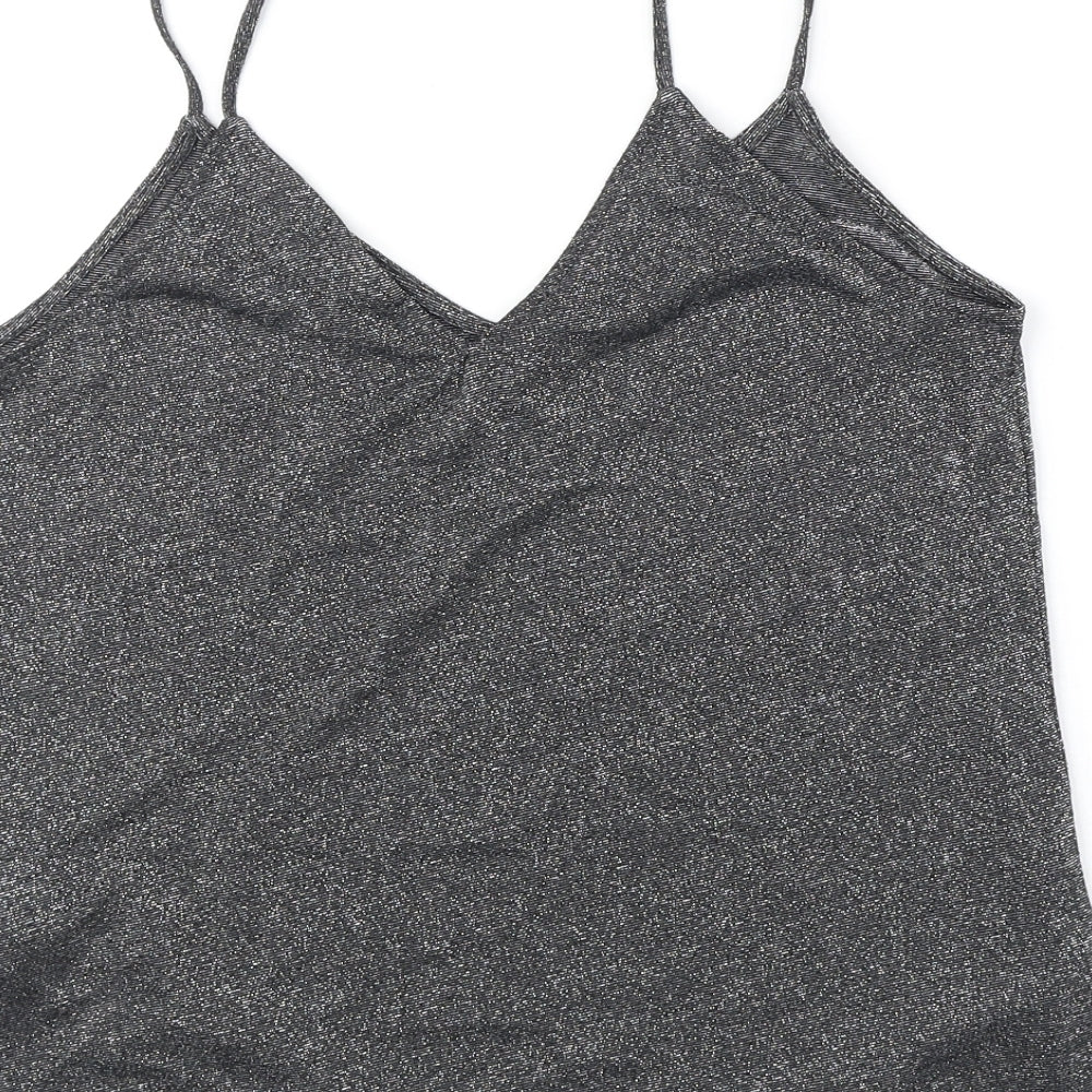 Topshop Womens Black Polyester Camisole Tank Size 10 V-Neck