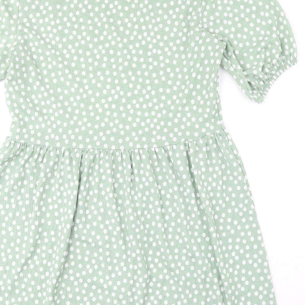 Stradivarius Womens Green Polka Dot Polyester Fit & Flare Size M Round Neck Pullover
