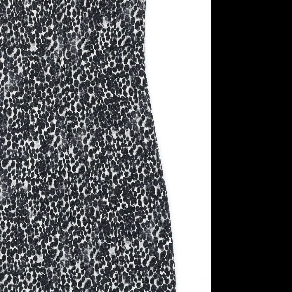 H&M Womens Black Geometric Polyester A-Line Size 8 Round Neck Zip