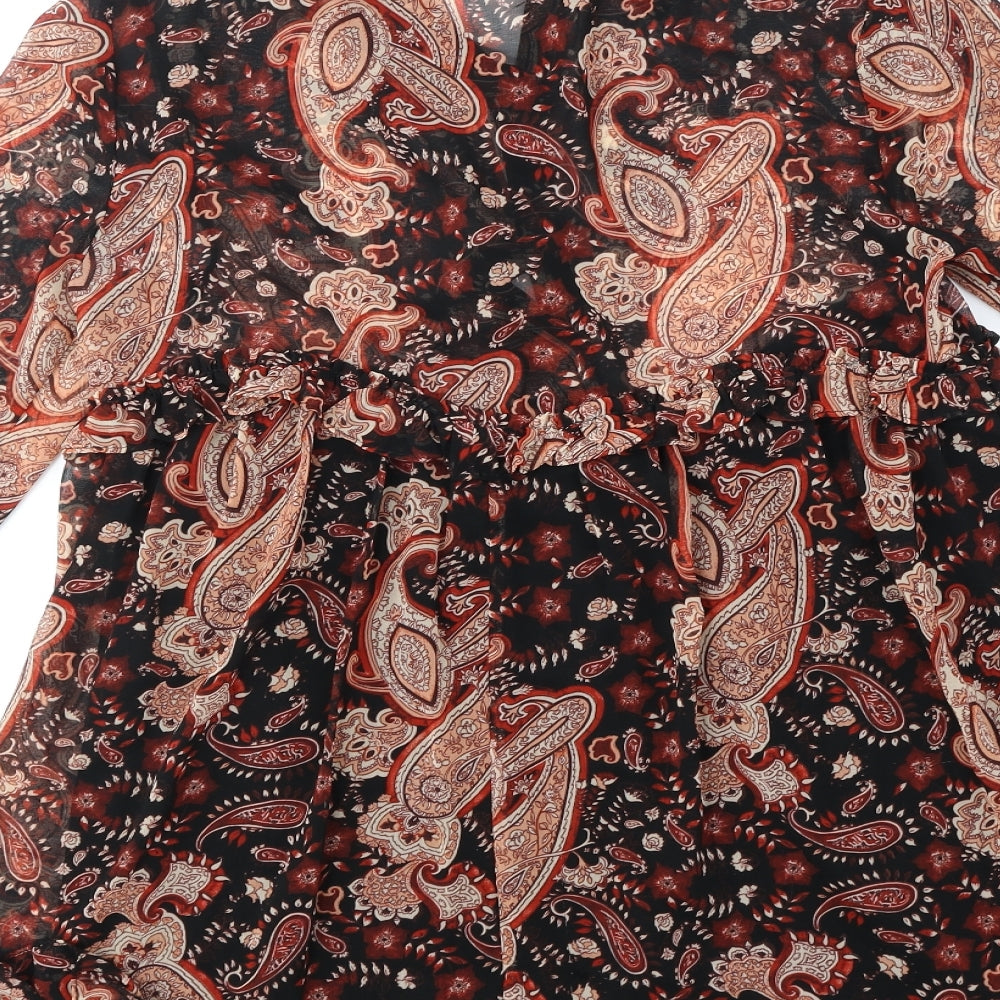 Zara Womens Orange Paisley Polyester Shirt Dress Size S Collared Button
