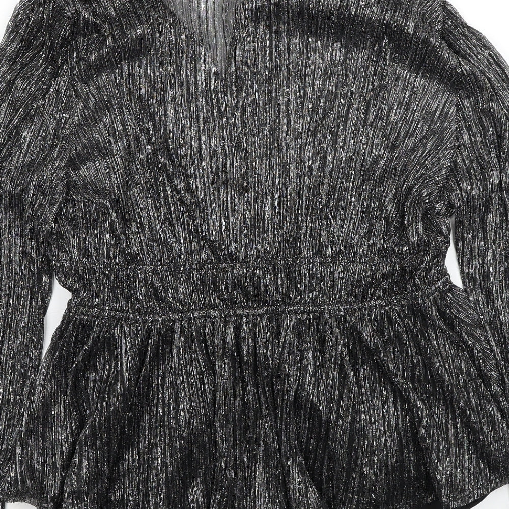 Marks & Spencer Womens Black Polyester Basic Blouse Size 10 V-Neck