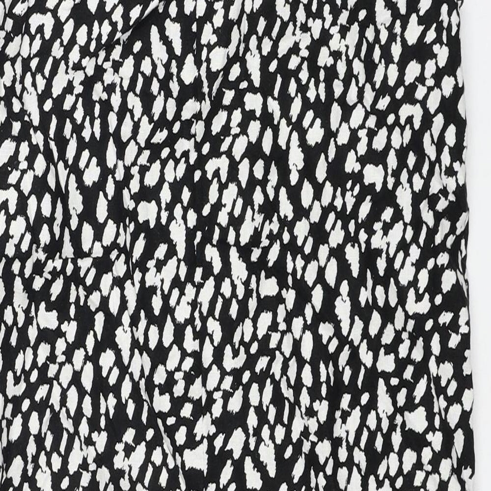 Marks & Spencer Womens Black Geometric Linen A-Line Size 6 Round Neck Button