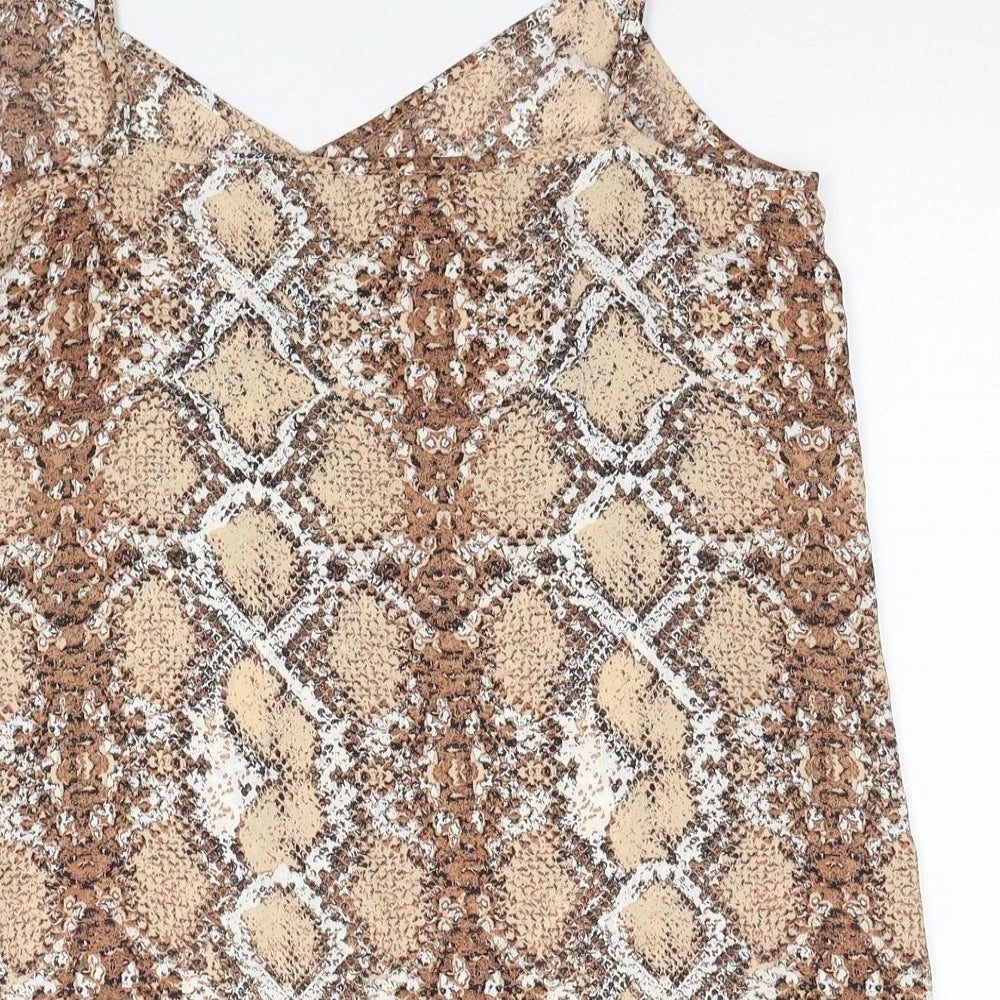 Marks & Spencer Womens Beige Animal Print Polyester Basic Tank Size 12 V-Neck - Snake Print