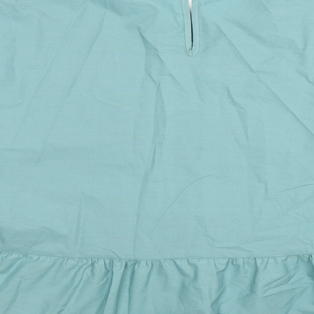 Marks & Spencer Womens Blue Cotton Basic Blouse Size 16 Round Neck