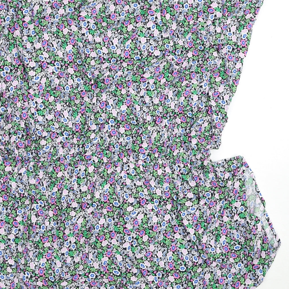 Marks & Spencer Womens Multicoloured Floral Viscose A-Line Size 10 V-Neck Pullover