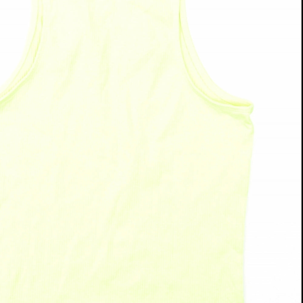 Brand and care label for H&M girls’ yellow cotton basic tank, size 14, years round neck pullover - nasa