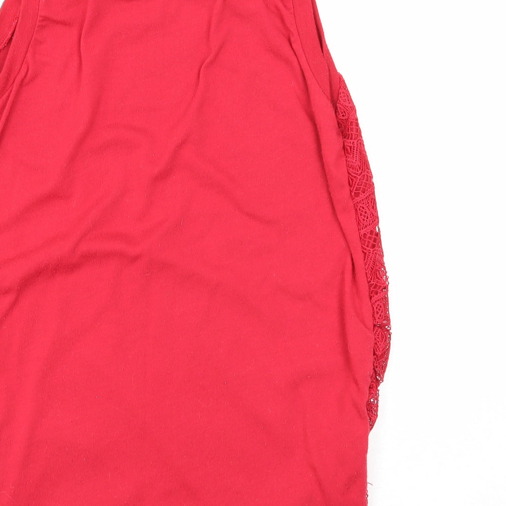 Dorothy Perkins Womens Red Geometric Polyester Basic Blouse Size 6 Round Neck