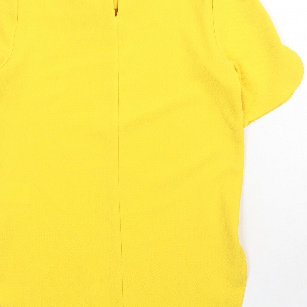 Warehouse Womens Yellow Polyester Basic Blouse Size 8 Round Neck
