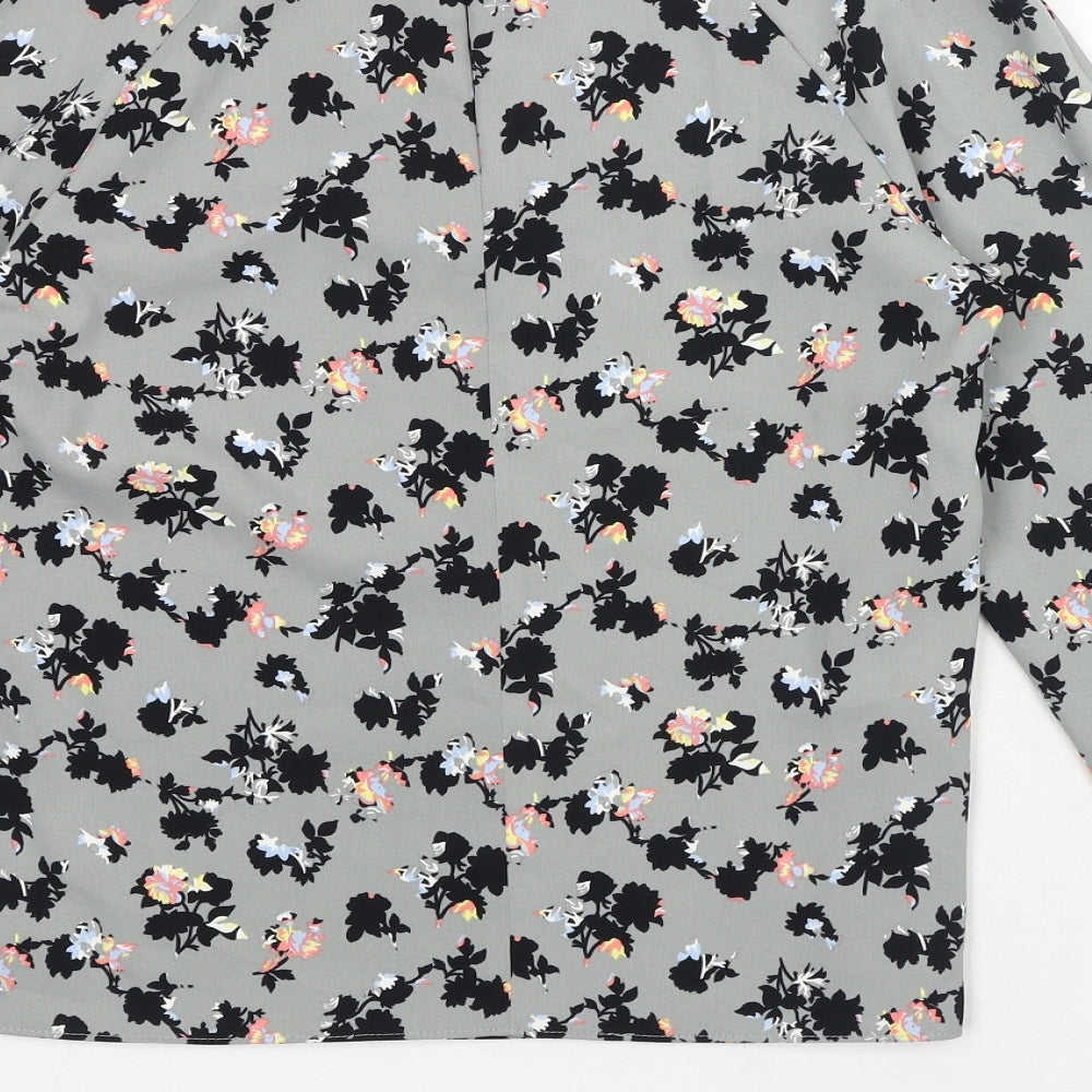NEXT Womens Grey Floral Polyester Basic Blouse Size 10 Mock Neck